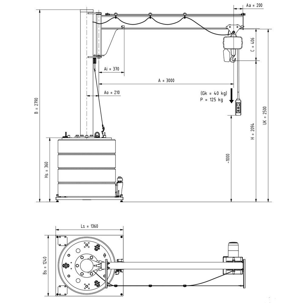 Número de imagen del producto 2: Grúa giratoria VETTER® incl. polipasto de cadena eléctrico LIFTKET, radio de giro 270°, voladizo 3.000 mm, CC 125 kg