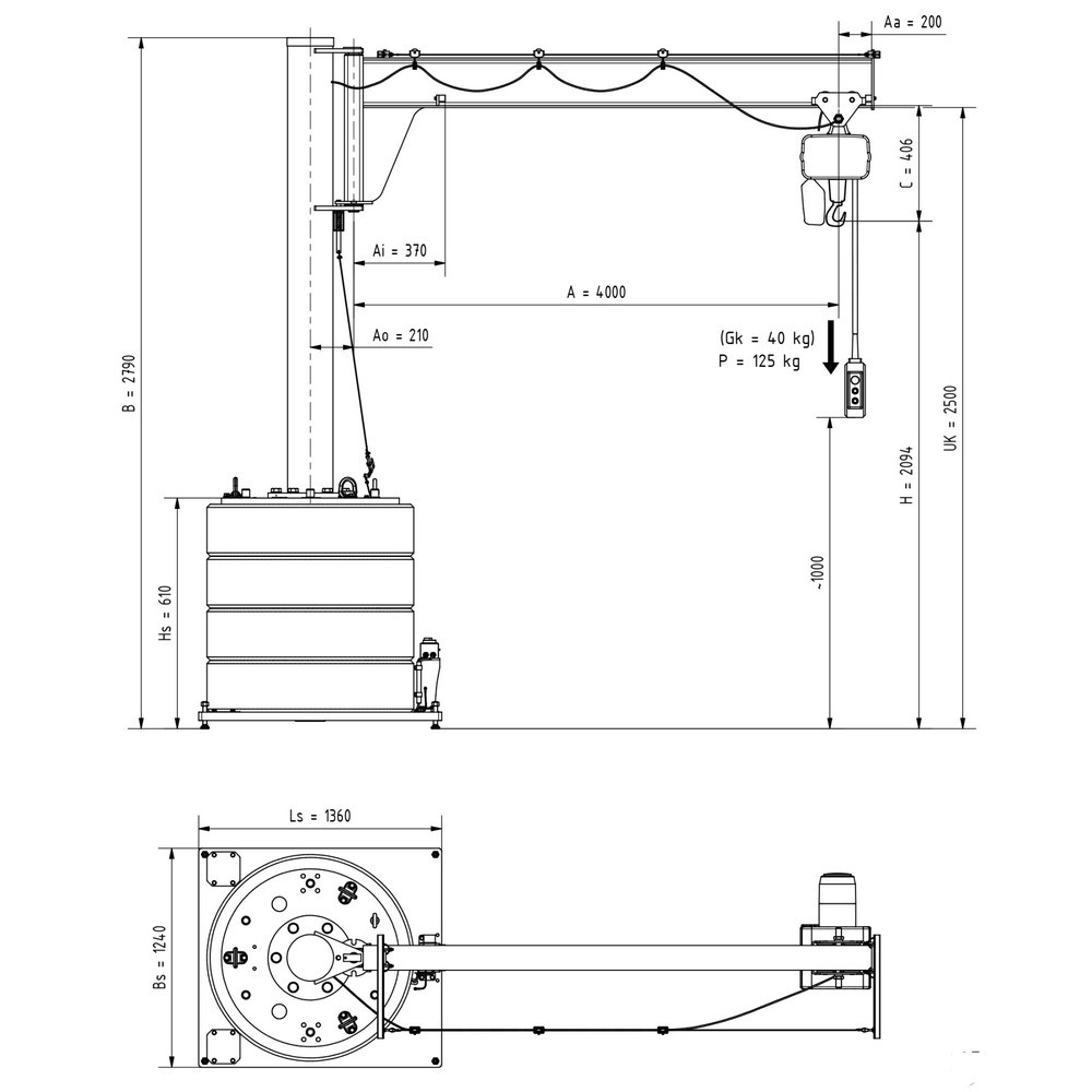 Número de imagen del producto 2: Grúa giratoria VETTER® incl. polipasto de cadena eléctrico LIFTKET, radio de giro 270°, voladizo 4.000 mm, CC 125 kg