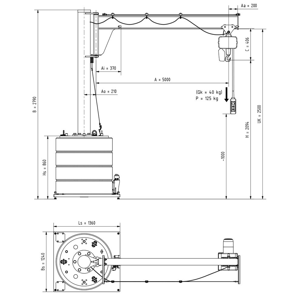 Número de imagen del producto 2: Grúa giratoria VETTER® incl. polipasto de cadena eléctrico LIFTKET, radio de giro 270°, voladizo 5.000 mm, CC 125 kg