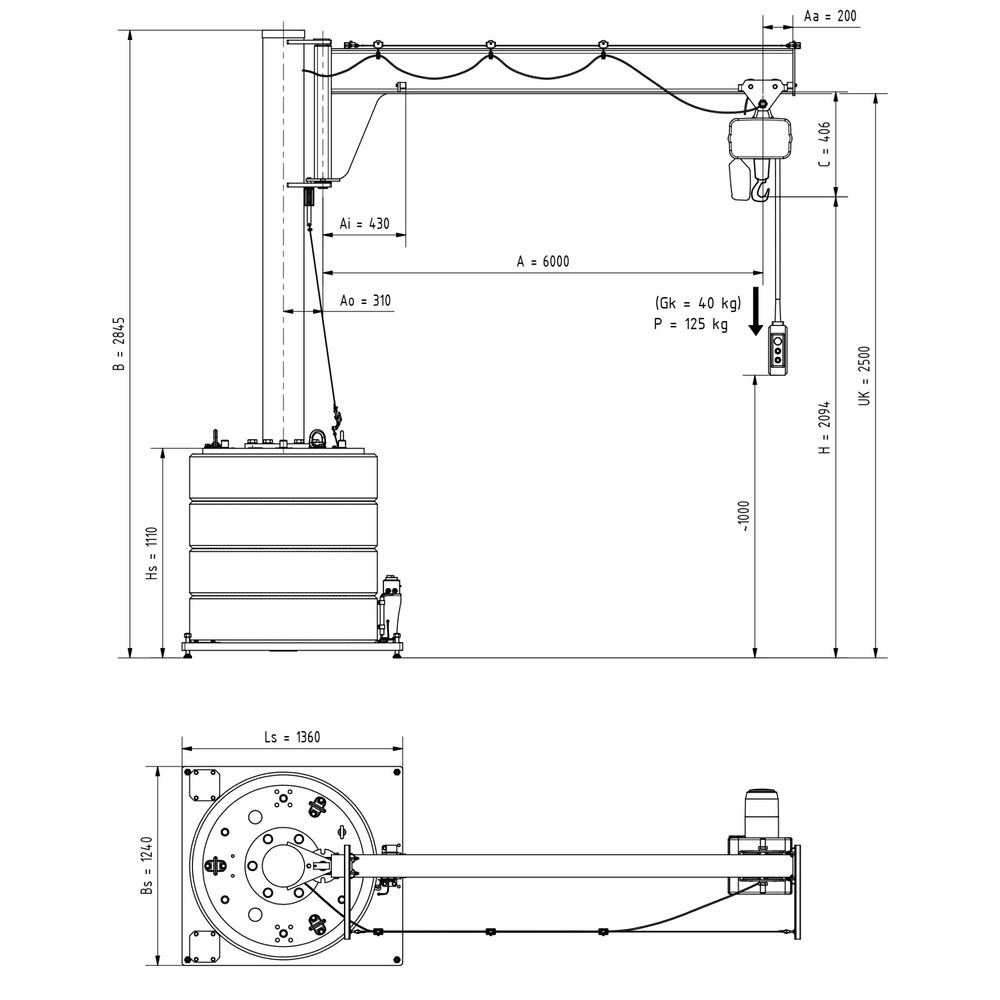 Número de imagen del producto 2: Grúa giratoria VETTER® incl. polipasto de cadena eléctrico LIFTKET, radio de giro 270°, voladizo 6.000 mm, CC 125 kg