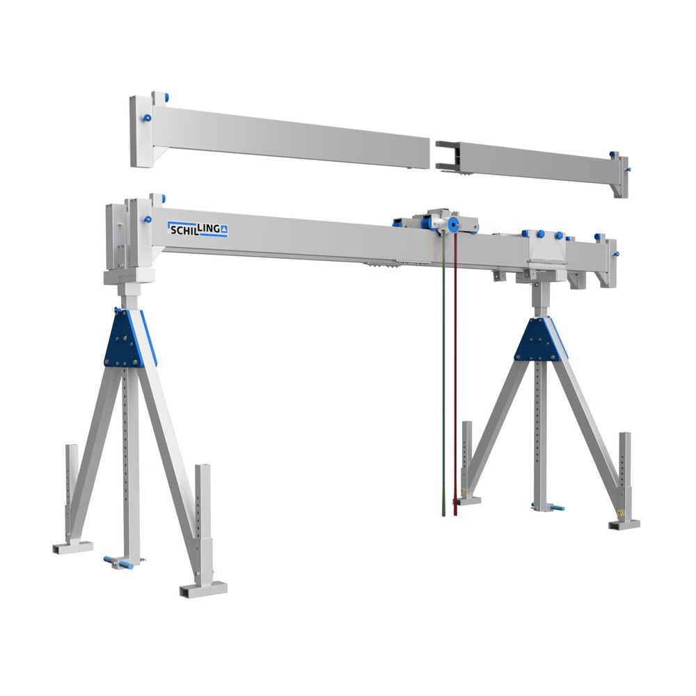 Imagen del producto: Grúa pórtico de aluminio con doble portador separable, punto de montaje 2.155-3.655 mm, capacidad de carga 1.000 kg