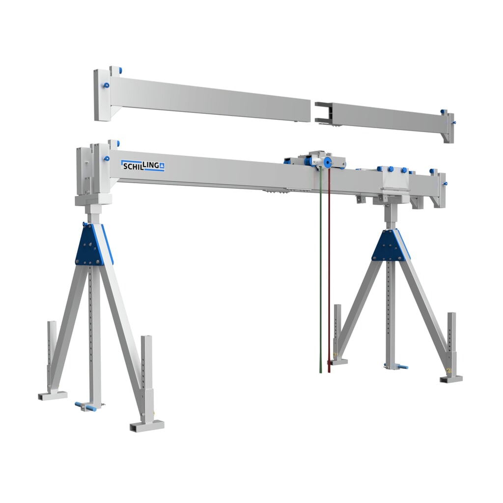 Número de imagen del producto 1: Grúa pórtico de aluminio con doble portador separable, punto de montaje 2.155-3.655 mm, capacidad de carga 1.000 kg