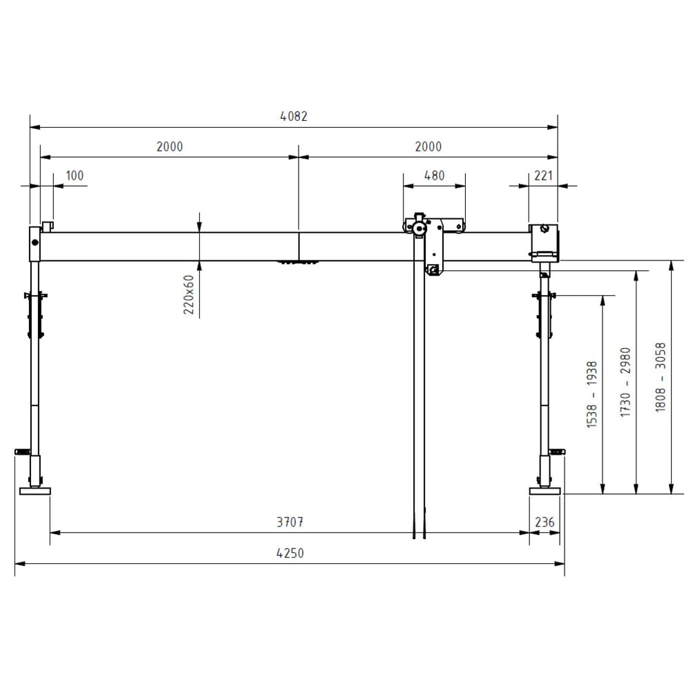Número de imagen del producto 2: Grúa pórtico de aluminio SCHILLING con soporte divisible, punto de enganche 1.730-2.980 mm, CC 500 kg