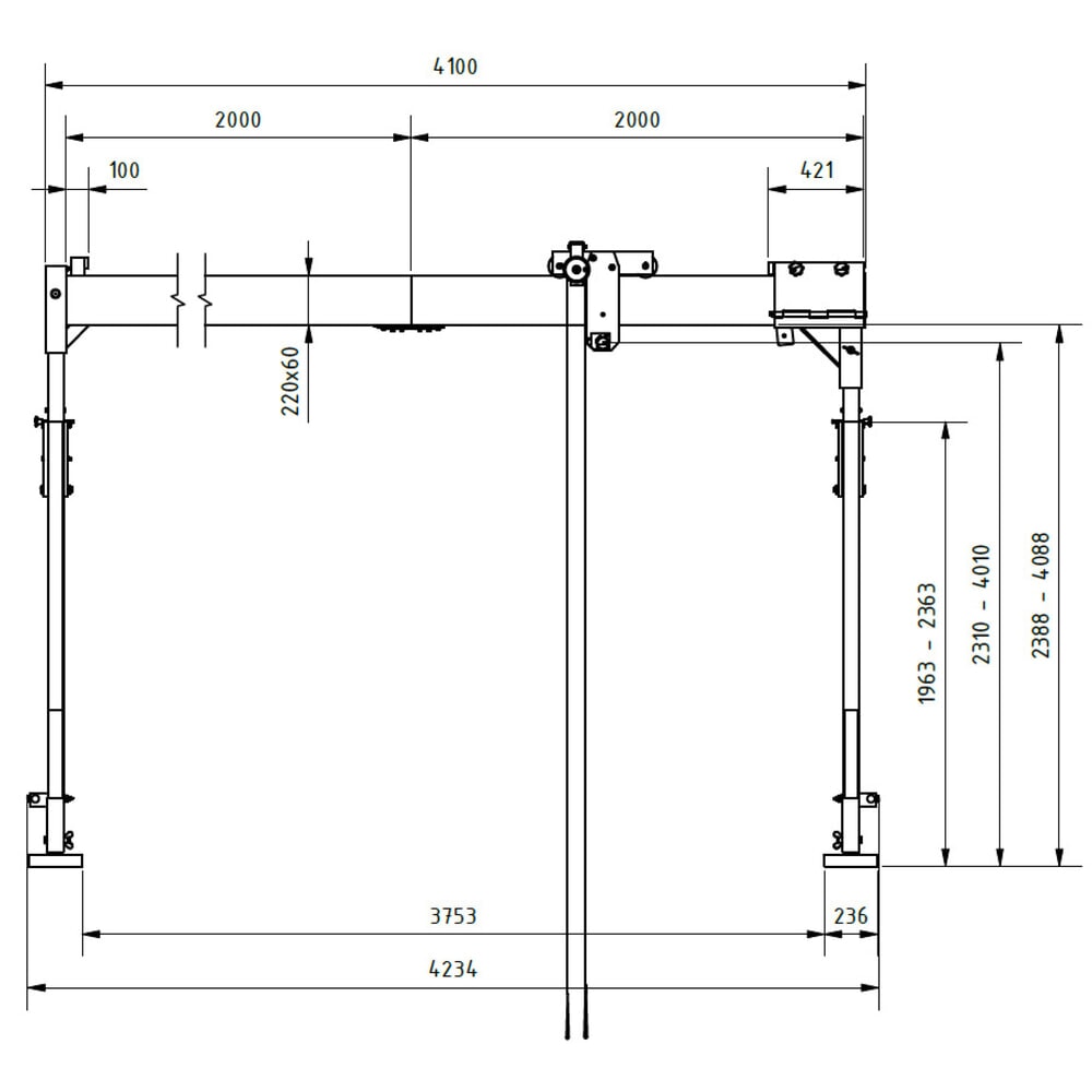 Número de imagen del producto 2: Grúa pórtico de aluminio SCHILLING con soporte divisible, punto de enganche 2.310-4.010 mm, CC 500 kg