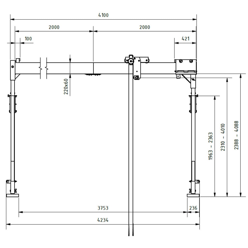 Grúa pórtico de aluminio SCHILLING con soporte divisible, punto de enganche 2.310-4.010 mm, CC 500 kg Número de imagen del producto 2: Grúa pórtico de aluminio SCHILLING con soporte divisible, punto de enganche 2.310-4.010 mm, CC 500 kg