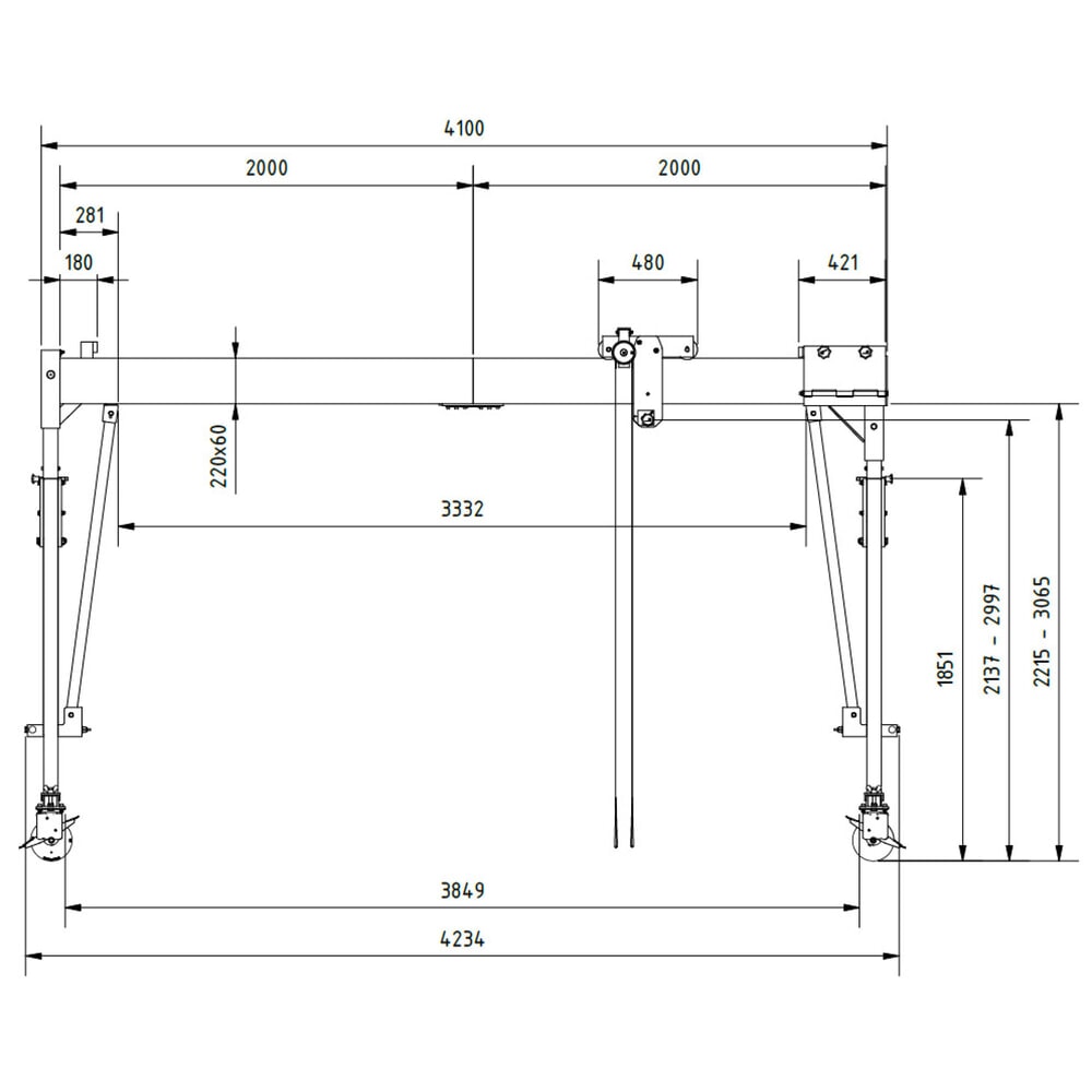 Número de imagen del producto 3: Grúa pórtico de aluminio SCHILLING con soporte divisible, móvil, altura total máxima 3.470 mm, CC 500 kg