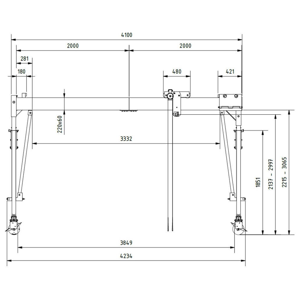 Número de imagen del producto 3: Grúa pórtico de aluminio SCHILLING con soporte divisible, móvil, altura total máxima 3.470 mm, CC 500 kg