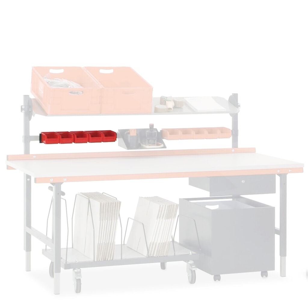 Guía de soporte con gavetas para sistema de mesa de embalaje Rocholz, incl. 5 gavetas Imagen del producto: Guía de soporte con gavetas para sistema de mesa de embalaje Rocholz, incl. 5 gavetas