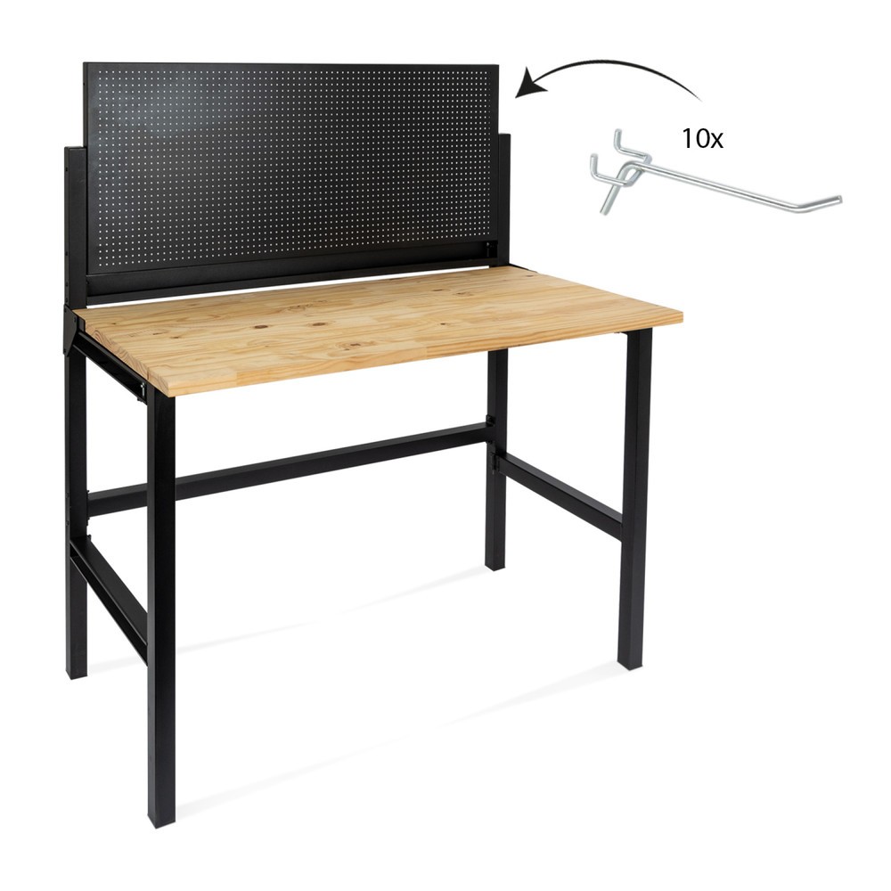 Número de imagen del producto 2: HEMMDAL Banco de trabajo plegable, capacidad de carga 150 kg, pared perforada inclusivo 10 gancho