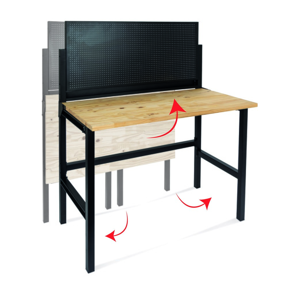 Número de imagen del producto 3: HEMMDAL Banco de trabajo plegable, capacidad de carga 150 kg, pared perforada inclusivo 10 gancho
