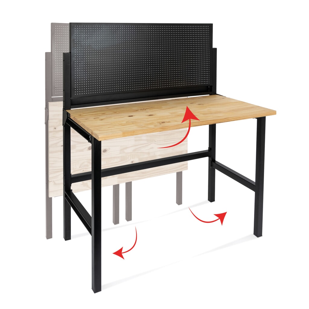 Número de imagen del producto 3: HEMMDAL Banco de trabajo plegable, capacidad de carga 150 kg, pared perforada inclusivo 10 gancho