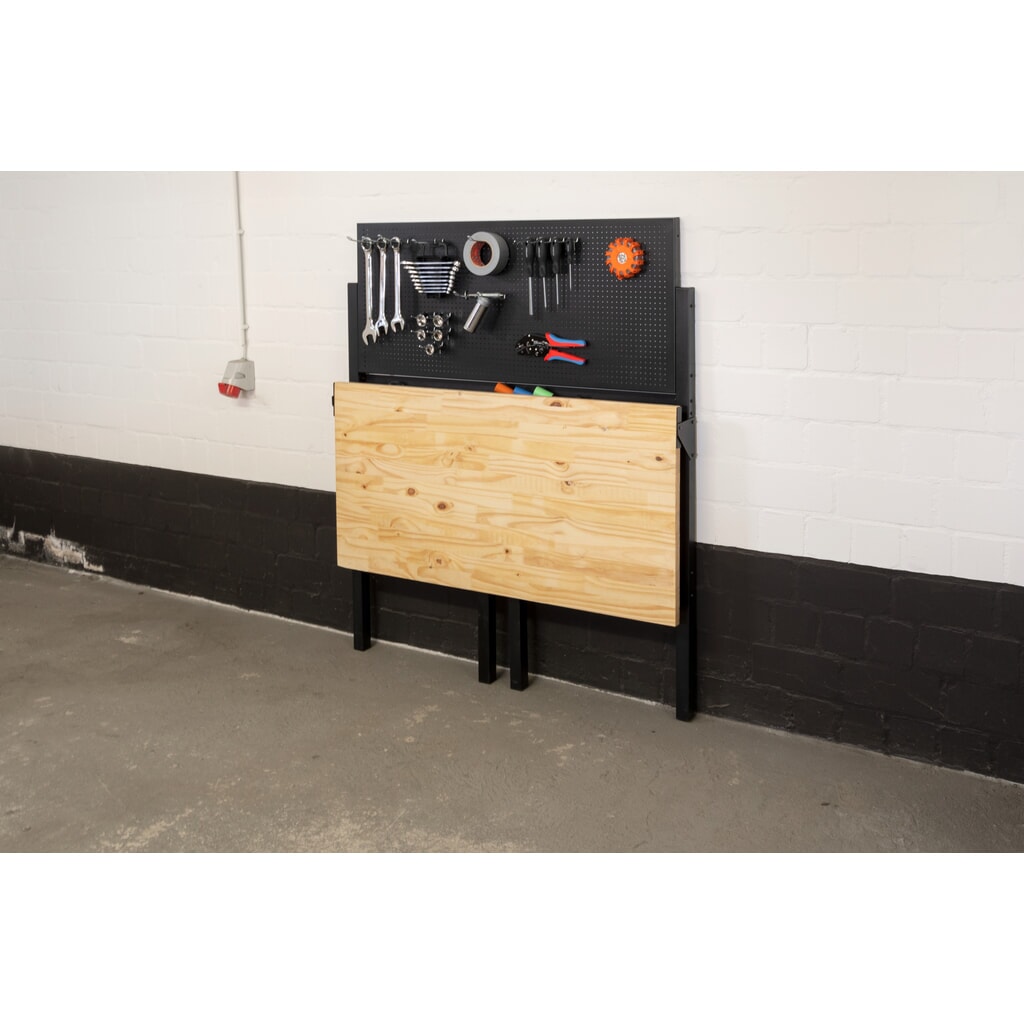 HEMMDAL Banco de trabajo plegable, capacidad de carga 150 kg, pared perforada inclusivo 10 gancho Número de imagen del producto 8: HEMMDAL Banco de trabajo plegable, capacidad de carga 150 kg, pared perforada inclusivo 10 gancho