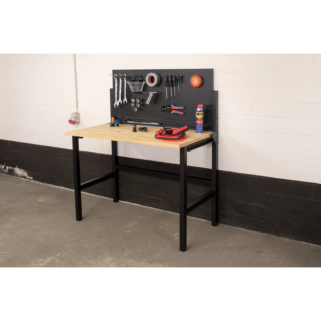 HEMMDAL Banco de trabajo plegable, capacidad de carga 150 kg, pared perforada inclusivo 10 gancho Número de imagen del producto 9: HEMMDAL Banco de trabajo plegable, capacidad de carga 150 kg, pared perforada inclusivo 10 gancho