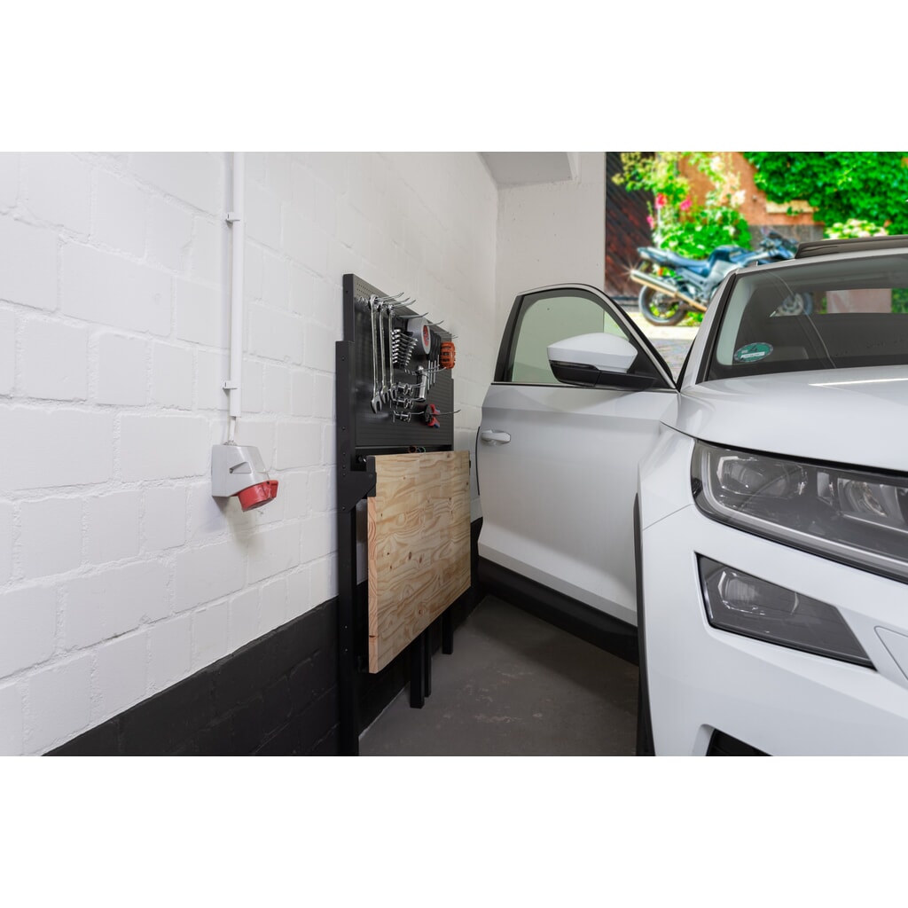 Número de imagen del producto 11: HEMMDAL Banco de trabajo plegable, capacidad de carga 150 kg, pared perforada inclusivo 10 gancho