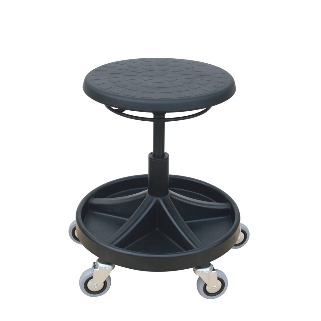 Imagen del producto: Taburete giratorio HEMMDAL, asiento de PU, altura de asiento de 400-530 mm, bandeja para herramientas, ruedas