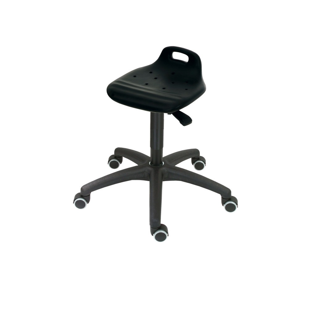 Imagen del producto: Taburete giratorio HEMMDAL, asiento de PU con respaldo y asa de transporte, altura de asiento de 450-640 mm, ruedas