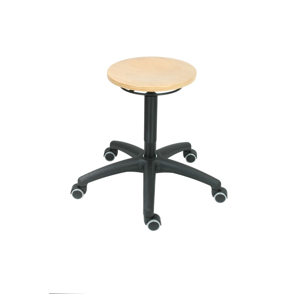 Imagen del producto: Taburete redondo HEMMDAL, asiento de haya, altura de asiento de 430-620 mm, ruedas