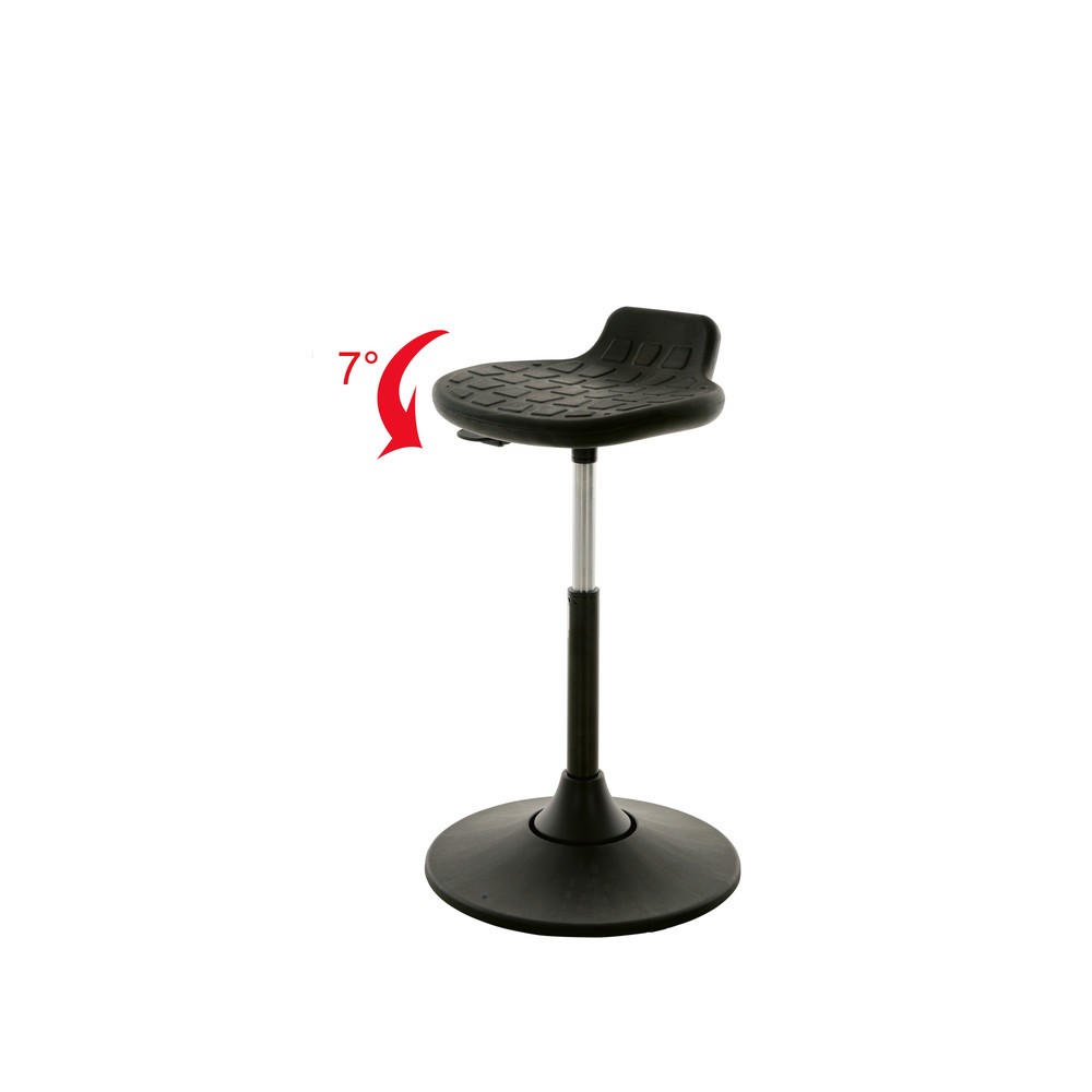Imagen del producto: Taburete de pie HEMMDAL, asiento de PU con respaldo, altura de asiento de 490-680 mm, base oscilante con asiento giratorio