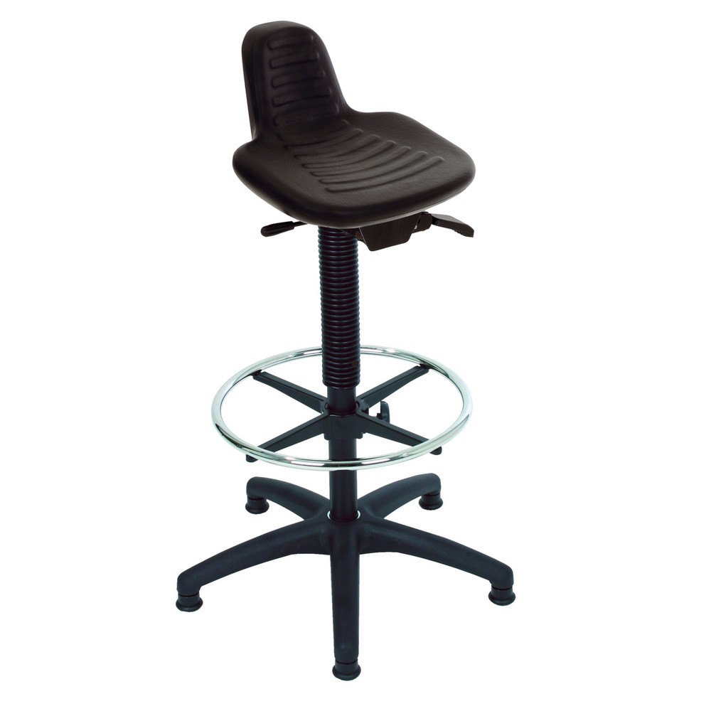 Número de imagen del producto 1: Asiento de pie HEMMDAL, asiento de PU con respaldo y asa de transporte, altura de asiento de 580-840 mm, estribo circular, contera