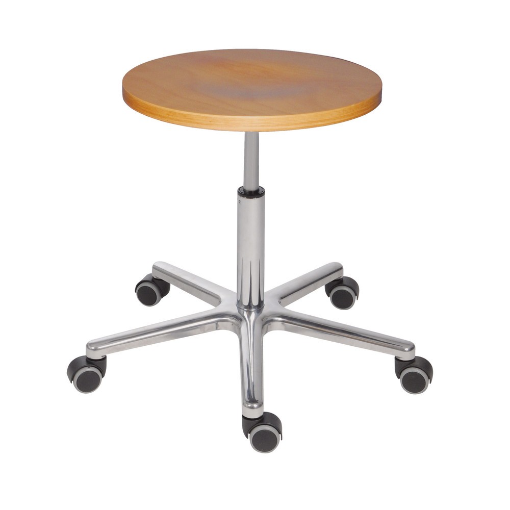 Imagen del producto: Taburete giratorio HEMMDAL XXL, asiento de haya, altura de asiento de 470-650 mm, ruedas