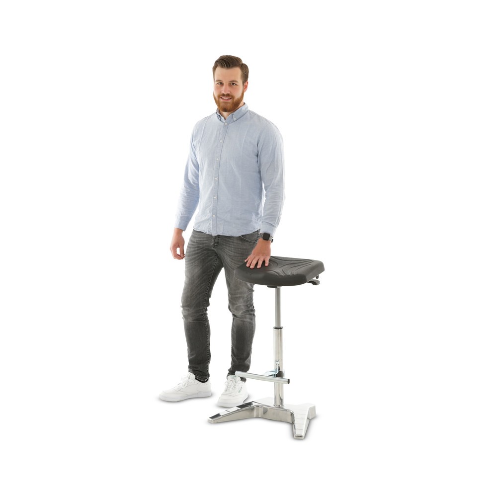 Número de imagen del producto 4: Soporte XXL de pie HEMMDAL , asiento de PU extraancho y asa de transporte, altura de asiento de 700-880 mm, reposapiés