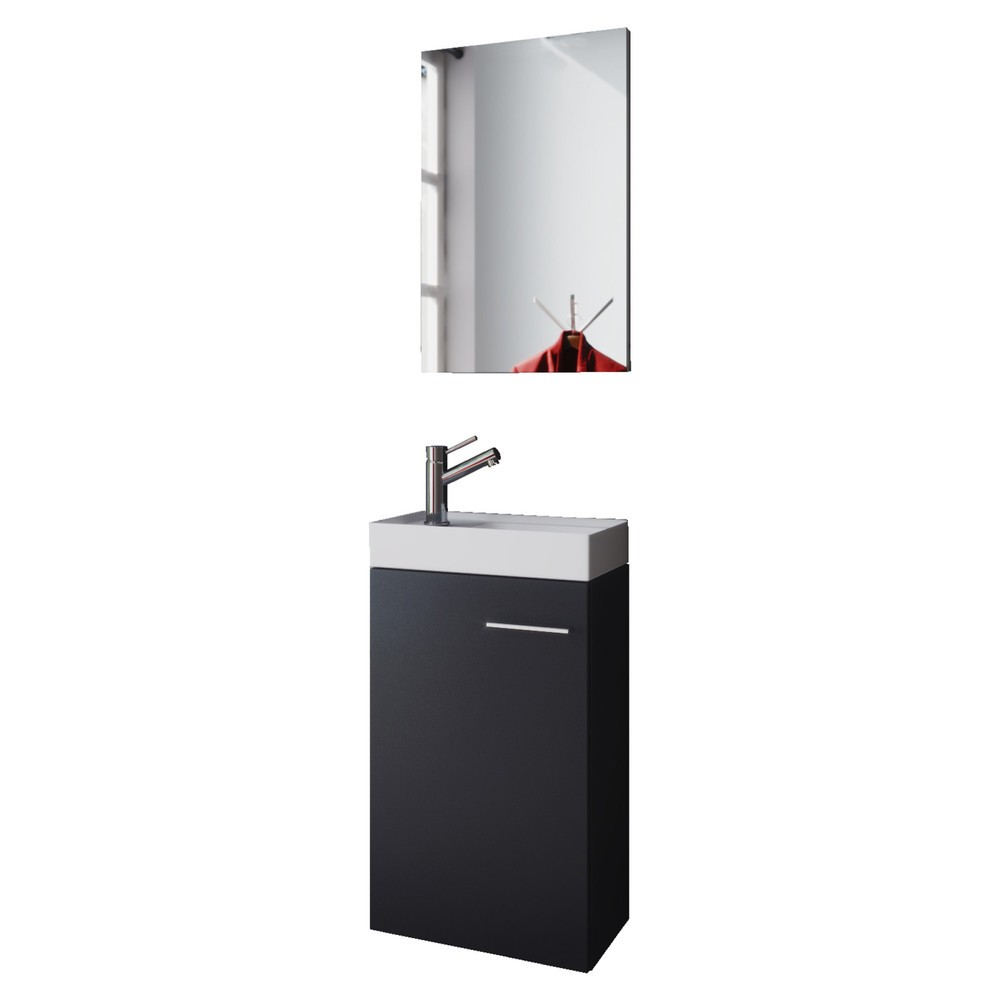 Imagen del producto: Juego de baño con lavabo y espejo, negro
