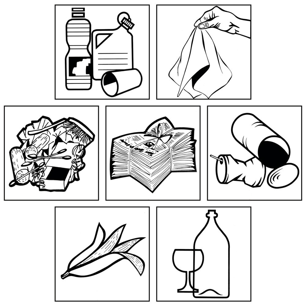 Imagen del producto: Juego de etiquetas adhesivas para contenedores de reciclaje VAR®, cuadradas, 7 ud/caja