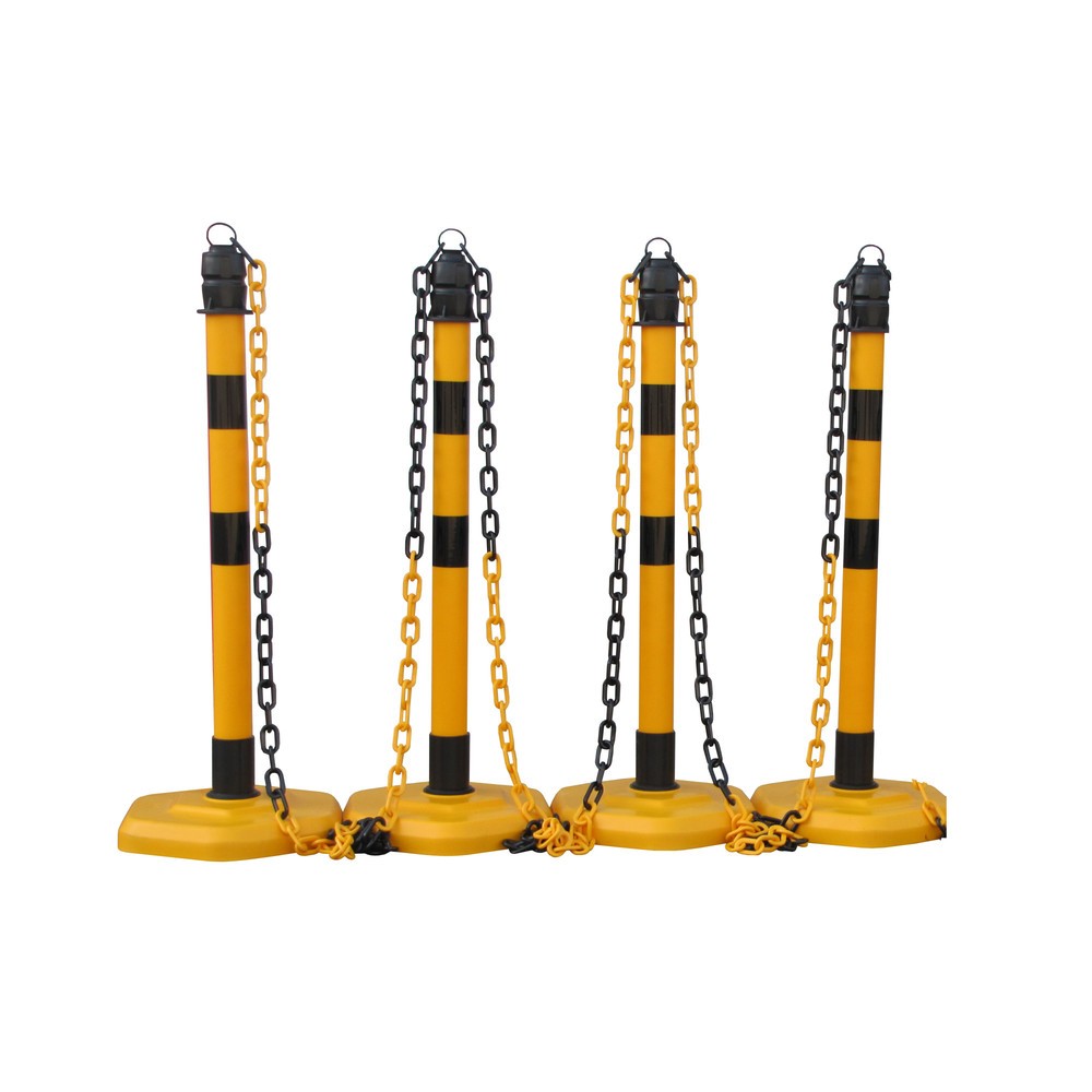 Imagen del producto: Juego de postes para cadenas Premium, 4 postes negro/amarillo, 3 cadenas de 3 m