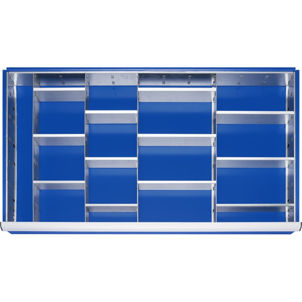 Juego de separadores para cajón RAU, H x A x F 150 x 1.055 x 560 mm, con juego de listones encajables de 4 piezas y 4 divisiones, tamaño XXL para altura frontal 180-360 mm Imagen del producto: Juego de separadores para cajón RAU, H x A x F 150 x 1.055 x 560 mm, con juego de listones encajables de 4 piezas y 4 divisiones, tamaño XXL para altura frontal 180-360 mm