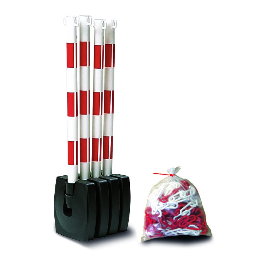 Número de imagen del producto 1: Juego de soporte de advertencia de cadena Guarda-Flex, 4 soportes y cadena de 10 m, rojo/blanco
