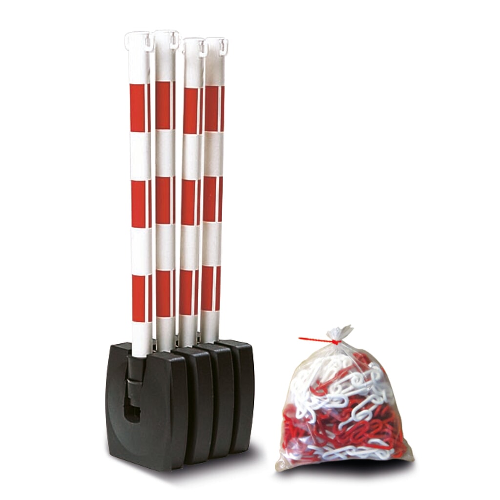 Número de imagen del producto 1: Juego de soporte de advertencia de cadena Guarda-Flex, 4 soportes y cadena de 10 m, rojo/blanco