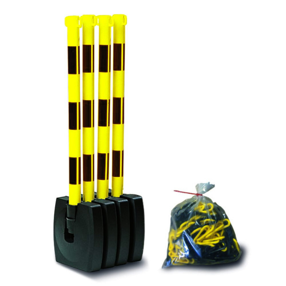 Imagen del producto: Juego de soporte de advertencia de cadena Guarda-Flex, 4 soportes y cadena de 10 m, negro/amarillo
