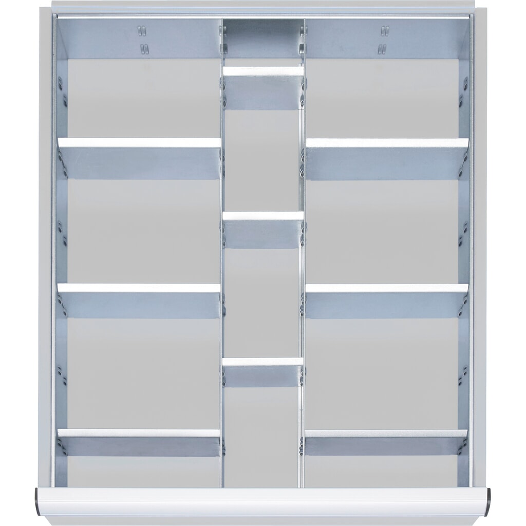 Juego de divisores de cajones Steinbock® para cajones Dimensiones x 490 x 560 mm de ancho x 560 mm con altura de panel 60-90 mm, 2 x 9 divisores Imagen del producto: Juego de divisores de cajones Steinbock® para cajones Dimensiones x 490 x 560 mm de ancho x 560 mm con altura de panel 60-90 mm, 2 x 9 divisores