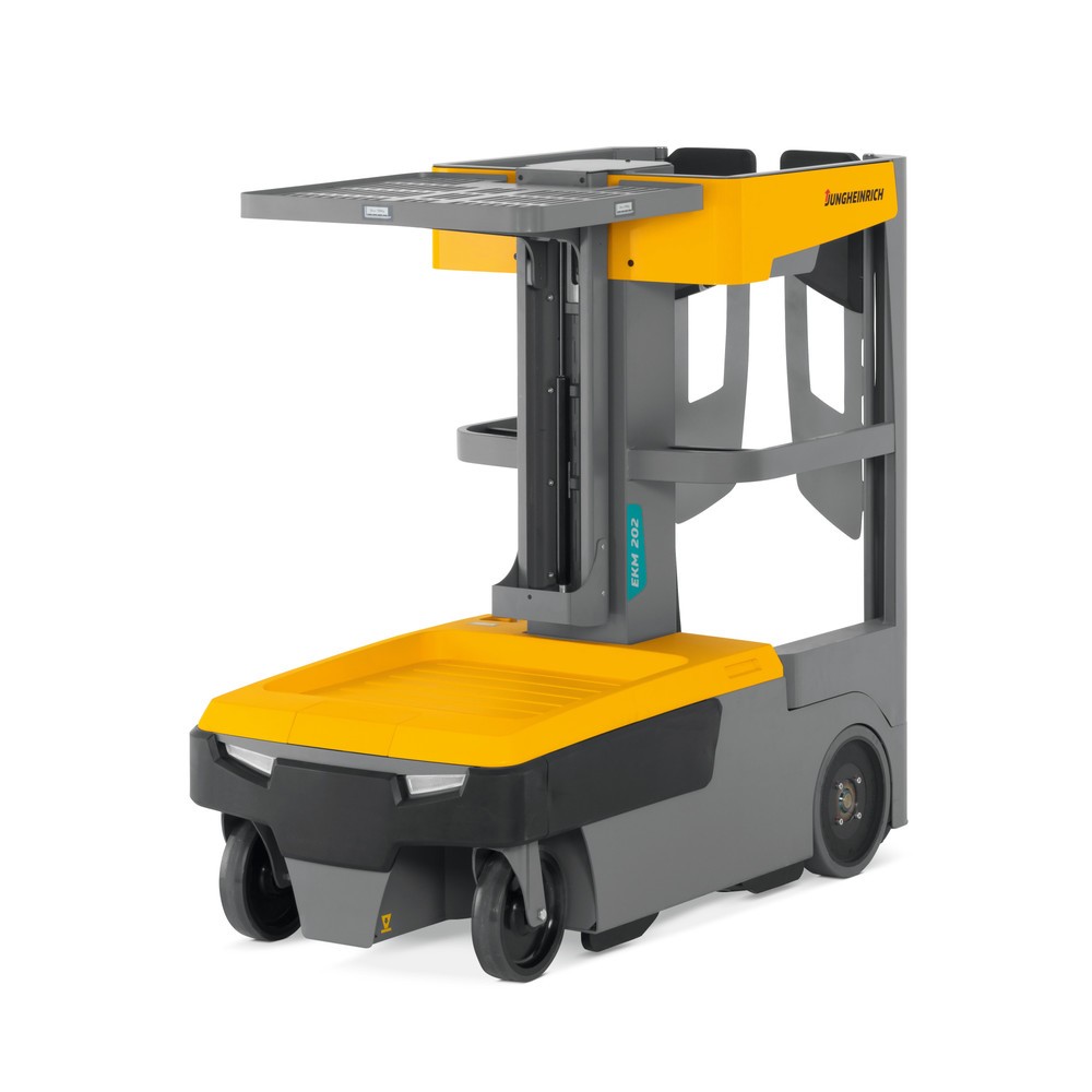 Imagen del producto: Carretilla de picking de piezas pequeñas Jungheinrich EKM 202, instalación eléctrica, bloqueo de puertas, alarma acústica de elevación/descenso, luz intermitente