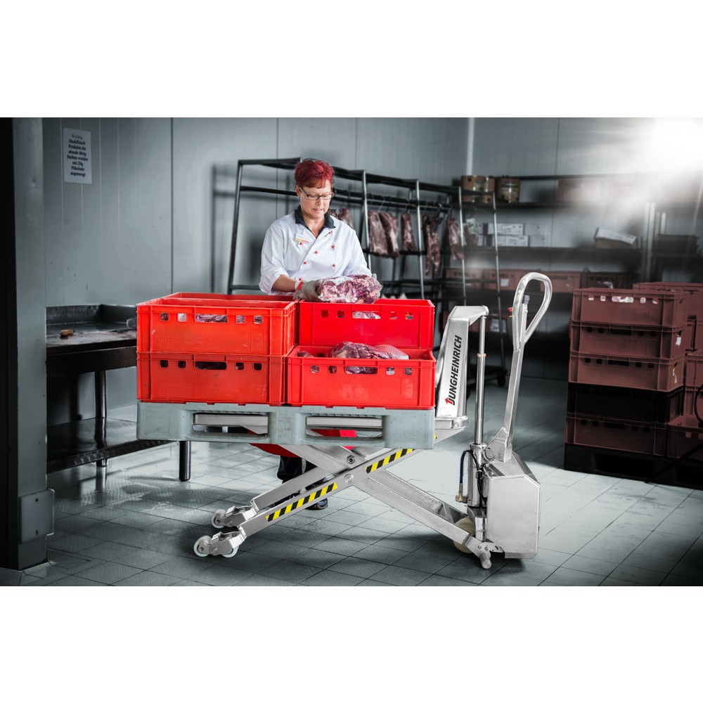 Número de imagen del producto 2: Jungheinrich Transpaleta manual de tijera de acero inoxidable AMX I15ep - versión profesional, capacidad de carga 1.500 kg, nailon