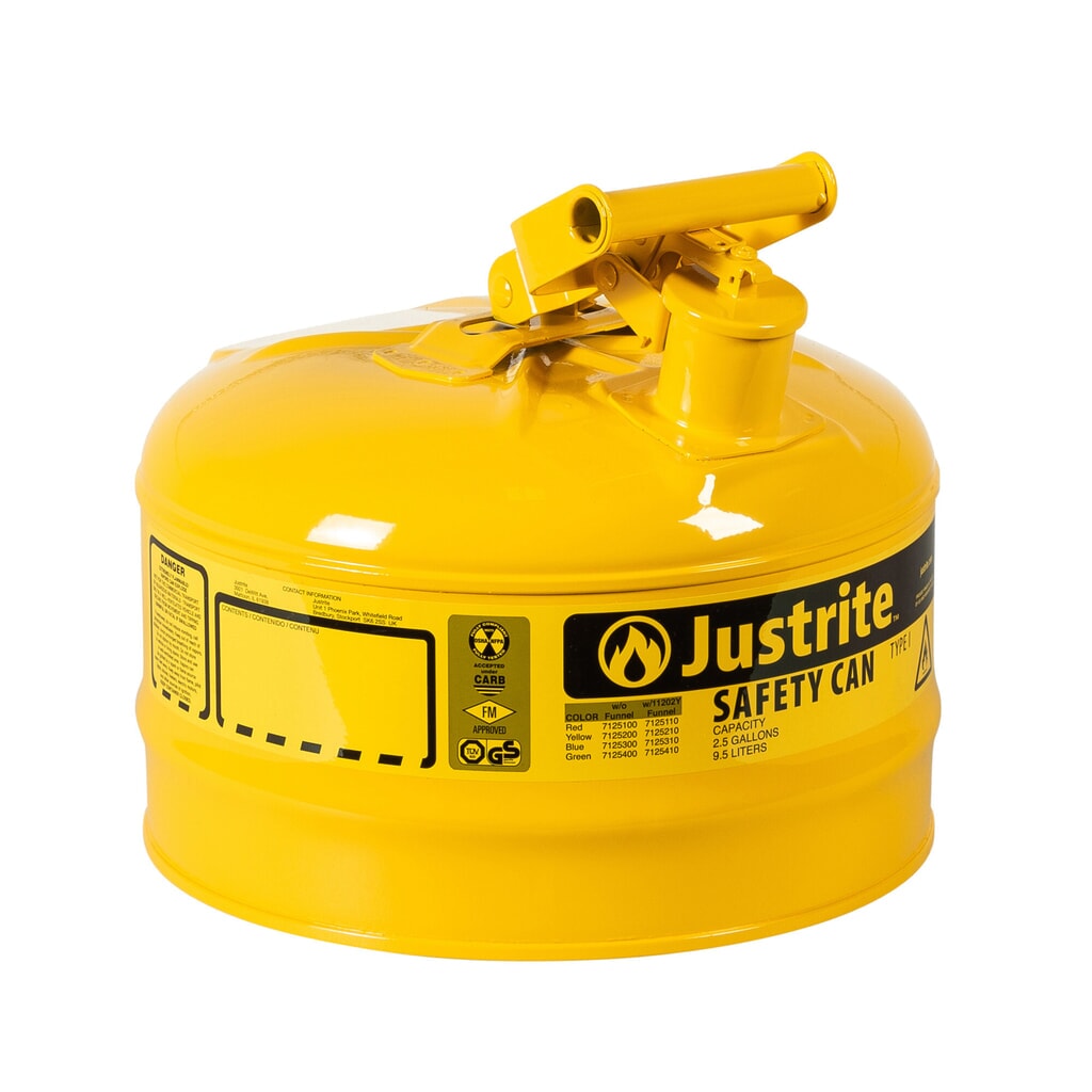 Justrite - Contenedor de seguridad tipo I, mango oscilante, amarillo, 9,5 litros Imagen del producto: Justrite - Contenedor de seguridad tipo I, mango oscilante, amarillo, 9,5 litros