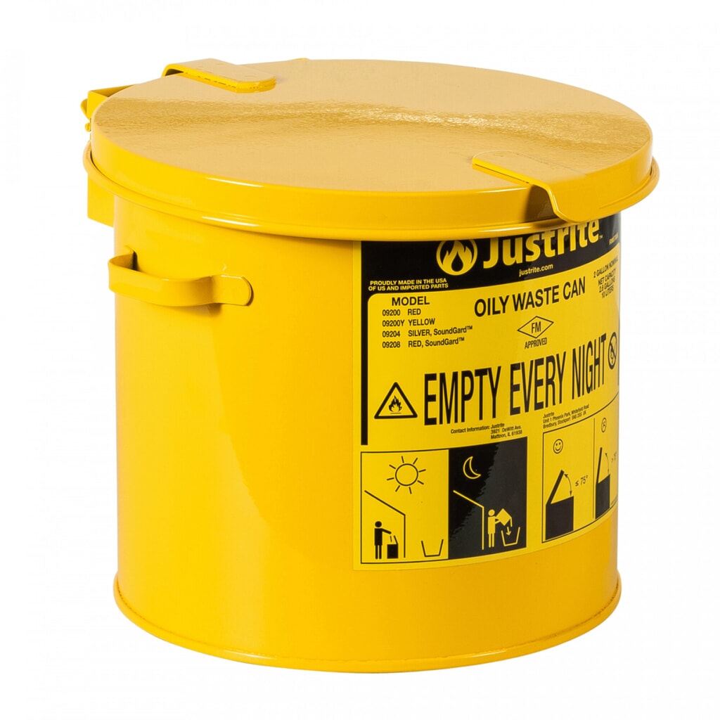 Número de imagen del producto 1: Justrite - Recipiente colector manual para banco de trabajo (8 L), color amarillo