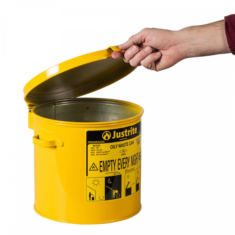 Número de imagen del producto 2: Justrite - Recipiente colector manual para banco de trabajo (8 L), color amarillo