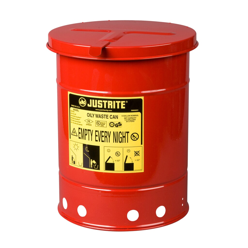 Contenedor de banco de trabajo Justrite®, manual, rojo, 20 litros Imagen del producto: Contenedor de banco de trabajo Justrite®, manual, rojo, 20 litros