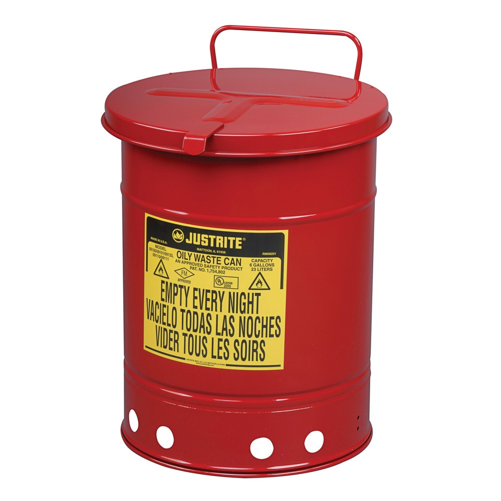 Número de imagen del producto 1: Justrite - Recipiente colector manual para banco de trabajo (34 L), color rojo