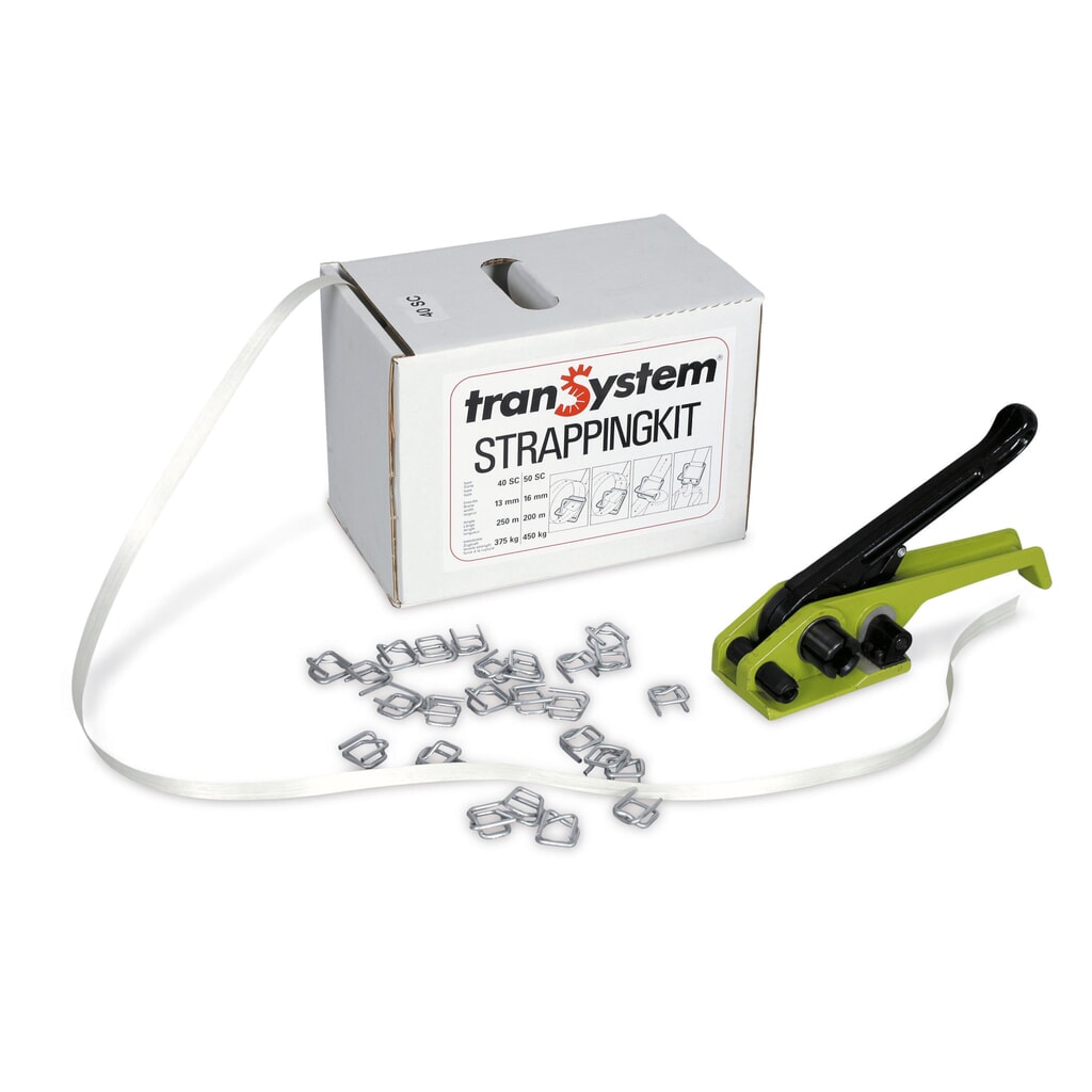 Kit de flejado básico para flejes de PET, para anchura de 16 mm Imagen del producto: Kit de flejado básico para flejes de PET, para anchura de 16 mm