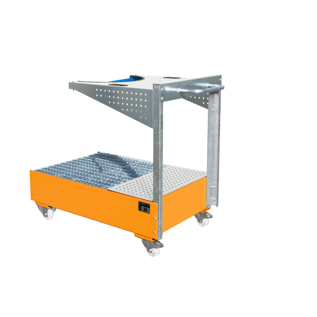 Bauer® cubeta de retención móvil de acero LPW, incl. soporte para panel perforado y correa de sujeción, amarillo anaranjado Número de imagen del producto 1: Bauer® cubeta de retención móvil de acero LPW, incl. soporte para panel perforado y correa de sujeción, amarillo anaranjado