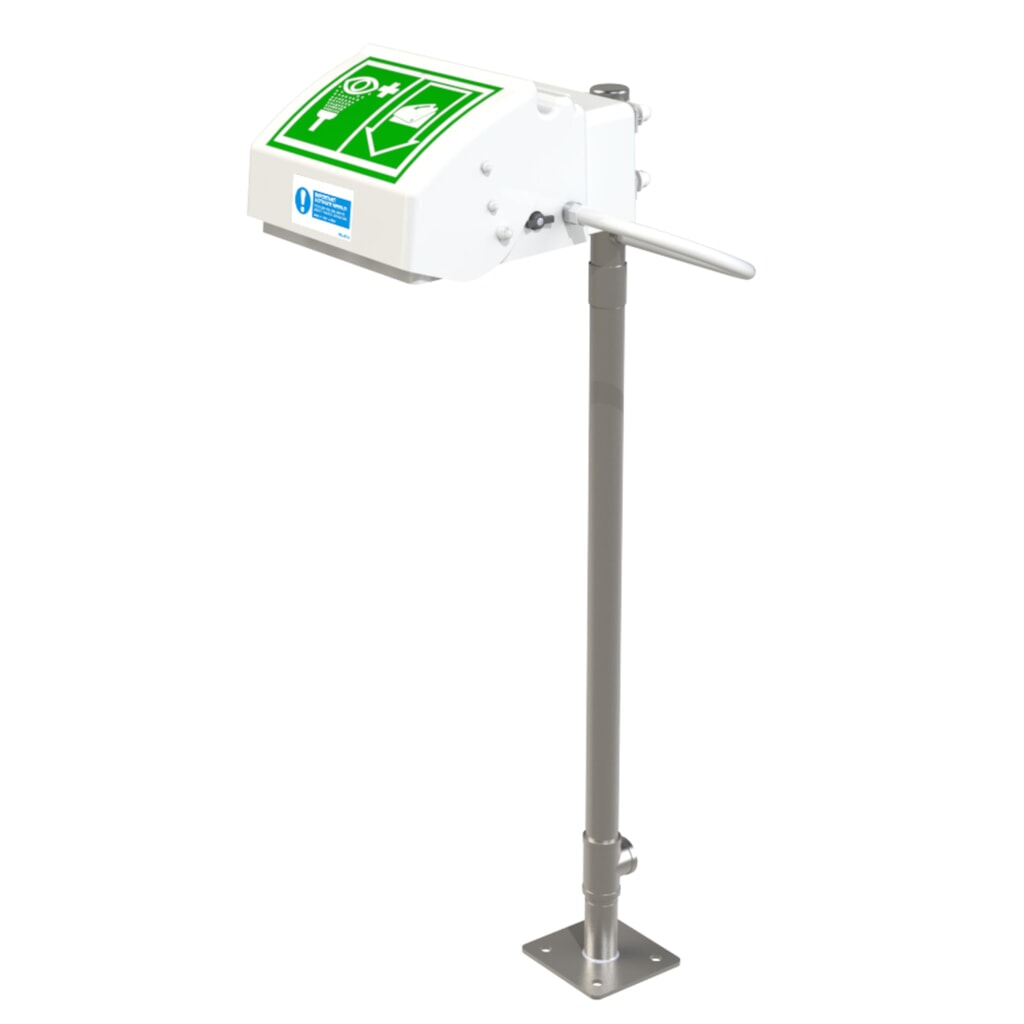 Lavaojos/lavacara Justrite® 45GP Hughes, modelo de suelo, aplicación en interiores Imagen del producto: Lavaojos/lavacara Justrite® 45GP Hughes, modelo de suelo, aplicación en interiores
