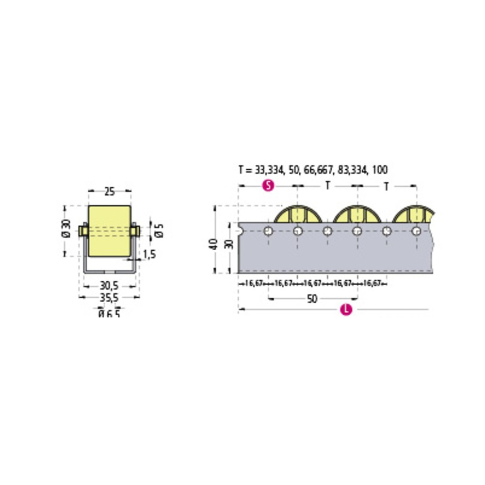 Número de imagen del producto 2: Ruedecillas listones en U, SF-Normal, división 66 mm, CC por rodillo 12 kg
