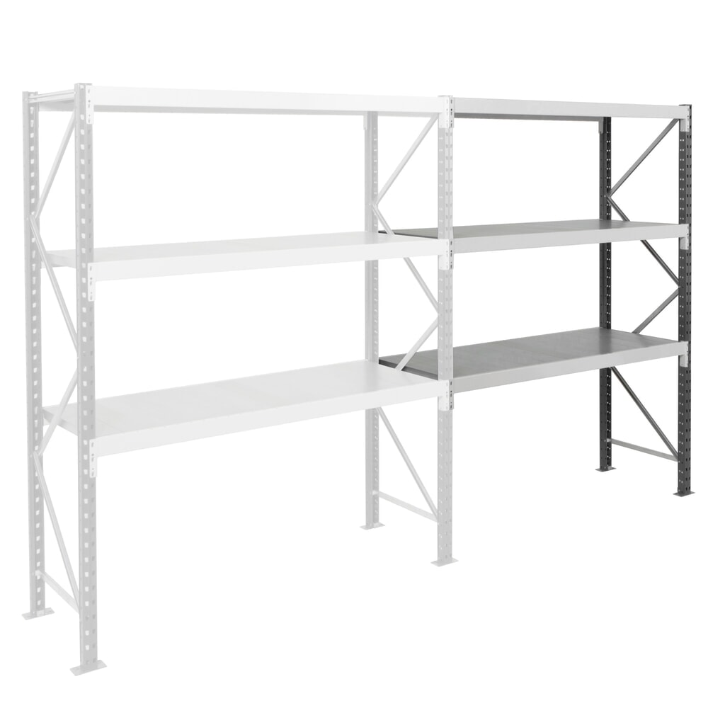 Imagen del producto: Estantería ancha ManOrga, con balda de paneles de acero, módulo adicional, carga por estante 880 kg, 2.500 x 1.800 x 600 mm (alto x ancho x fondo)
