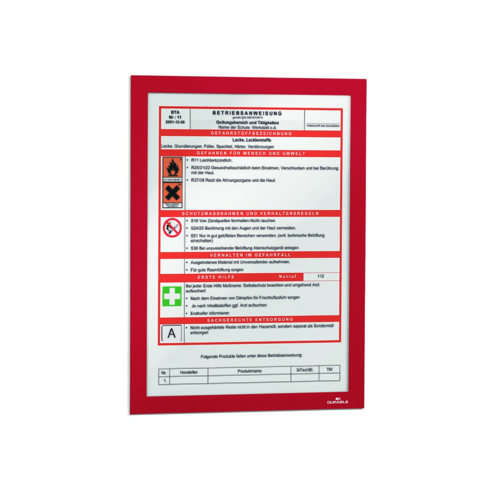 Número de imagen del producto 9: Marco informativo DURABLE DURAFRAME®, autoadhesivo, DIN A4, rojo
