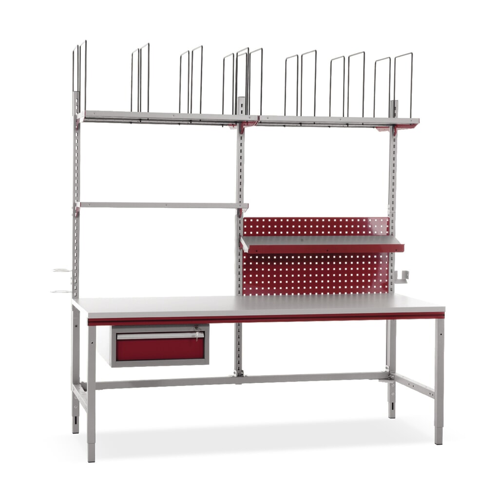 Imagen del producto: Rocholz mesa de embalaje ajustable en altura manualmente FLEX+, con amplio paquete de accesorios, Al x An x F 690-960 x 2.000 x 800 mm