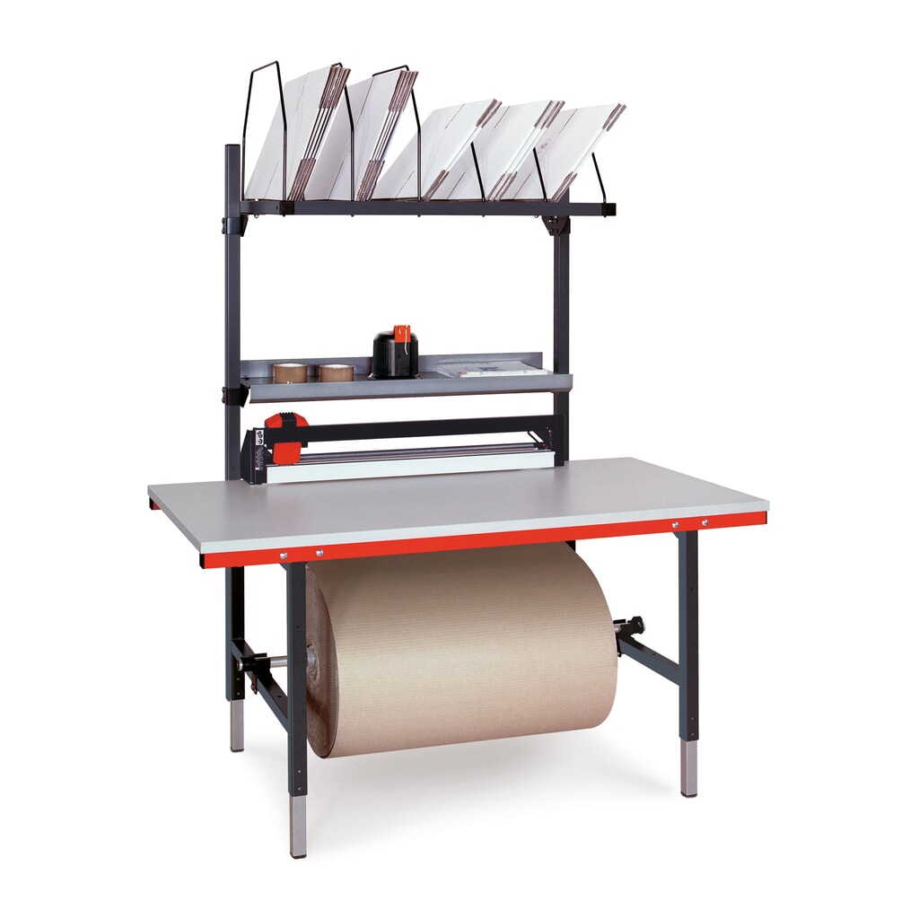 Imagen del producto: Rocholz mesa de embalaje ajustable en altura manualmente SYSTEM 2000, paquete completo con dispositivo de corte, ancho de corte 1.000 mm, Al x An x F 690-960 x 1.600 x 800 mm