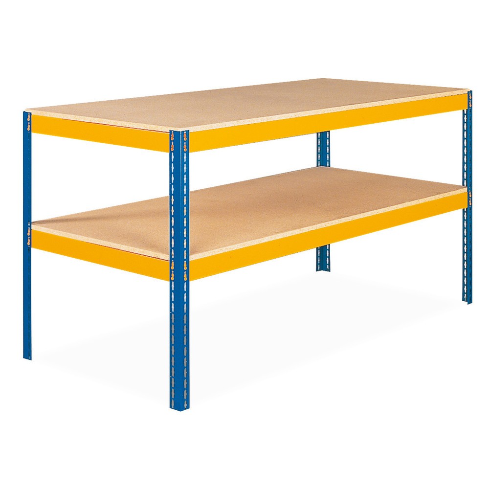 Imagen del producto: Mesa de taller NGS, carga por estante 320 kg, 2 estantes embutidos con 1 travesaño de refuerzo cada uno, H x A x F 990 x 1.536 x 621 mm