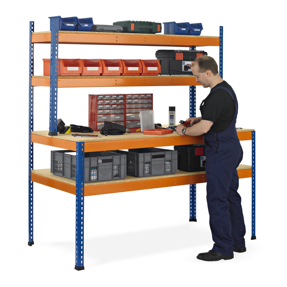 Imagen del producto: Mesa de taller SCHULTE con estructura, carga por estante 320 kg, H x An x Fo 1.981 / 990 x 2.450 x 763 / 316 mm